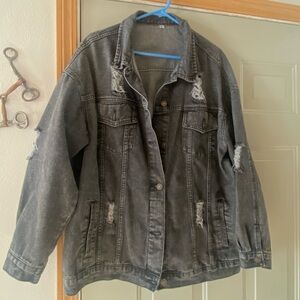 Distressed Black Denim Oversized Jacket, women’s XL